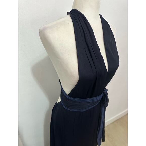 Banana Republic Halter Satin Maxi Dress Navy Medium NWT Sz M-Tall - Picture 2 of 8